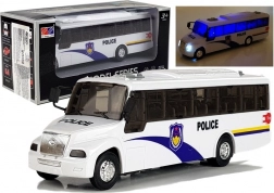 Polizeibus mit Licht und Sound – weißes Metallmodell 21 cm