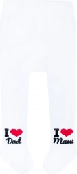 Bombažne otroške hlačne nogavice New Baby bele z motivom I Love Mum & Dad