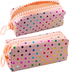 Astuccio scolastico Grandi pois rosa con grande cerniera