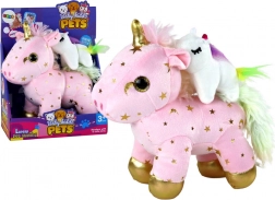 Plush unicorn with lullaby pink with golden stars