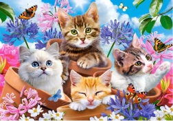 Puzzel 500 stukjes Kittens met bloemen