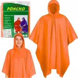 Hooded rain poncho, reusable, orange 132 × 203 cm