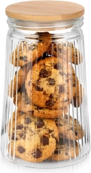 Glass ribbed jar with bamboo lid and seal 1 l