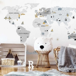 Gray World Map Wall Sticker Bayo