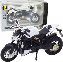 motocicletta sportiva in metallo 1:12 con luci e suoni – bianca