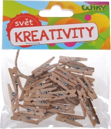 Wooden colorful clips 3.5 cm with string, 15 pcs