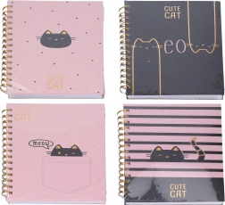 Lined spiral notebook with cat motif 15 × 21 cm, 100 pages