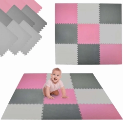 Humbi foam puzzle mat 9 pcs pink, graphite and gray 180 × 180 × 1 cm