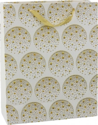 Gift bag with gold stars, white, 32 × 26 × 12 cm
