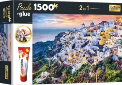 Trefl Set 2in1 Puzzle Beautiful Island Santorini Greece 1500 Pieces with Glue
