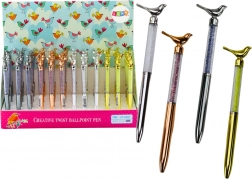 Kuglična olovka s ptićem i sjajnim kamenčićima, plava tinta 0,7 mm