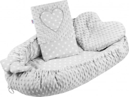 Luxury baby nest with pillow and blanket NEW BABY Minky heart – grey