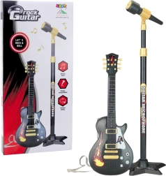 Children's music set with guitar and microphone on stand – black