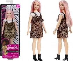 Barbie Fashionistas baba rózsaszín hajjal és leopárdmintás ruhával
