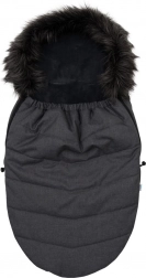 Baby footmuff with faux fur, dark grey