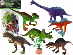 set of dinosaur figures with accessories, 6 pieces