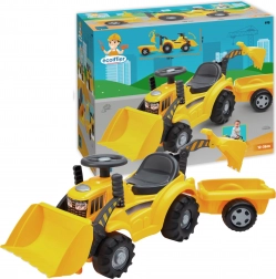 Ecoiffier tractor with yellow trailer and interchangeable bucket – ride-on for kids