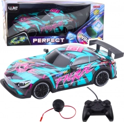 RC racing car with remote control – green with pink accents