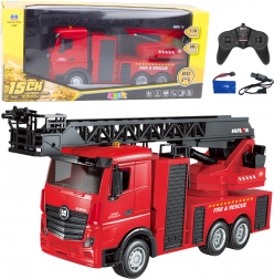 Remote-controlled fire truck with telescopic ladder