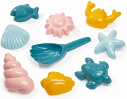 Set zandvormpjes met zeethema en schepvormige schep