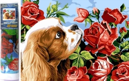 Diamond painting set - puppy in roses