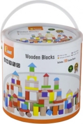 Wooden building blocks – 100 pieces in a bucket