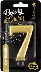svečka številka 7 v kovinsko zlati barvi GODAN Beauty & Charm 8 cm