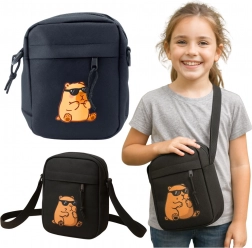 Kids crossbody bag with capybara, adjustable strap, black 19.5 × 14 cm