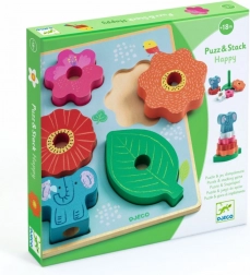 Wooden Puzzle and Stickers Happy Djeco