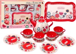 Kavna garnitura Čajne skodelice Čajnik Pladenj Rdeča kavarna 15 delov.