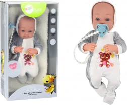 Poupée en tissu avec tétine et accessoires 35 cm