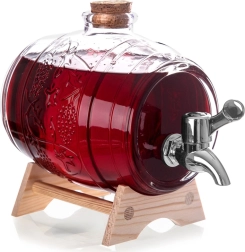 Dispenser per bevande in vetro con rubinetto e supporto 1 l