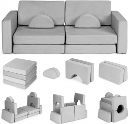 Folding Modular Children’s Sofa for 2 Kids, 10 Cushions ECOTOYS – gray