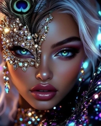 Diamantmaling kvinde med påfuglemaske 30 × 40 cm