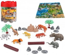 Safari Animals Set 21 pcs with Portable Box and Play Mat