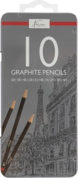 graphite drawing pencils 6B–4H, set of 10 pcs in metal case