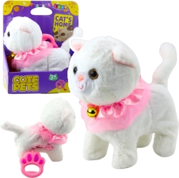 Interactive White Kitten on a Leash with Pink Ruffle and Bell