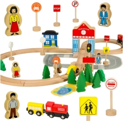 Pista di treni in legno con stazione 50 pezzi