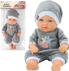 Poupée bébé en pyjama gris avec bonnet 30 cm