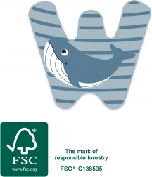 træbogstavet W med hvalmotiv