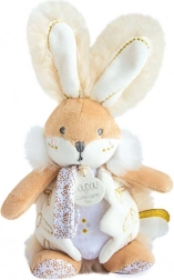 Doudou plush bunny with rattle and pacifier holder, 21 cm, white
