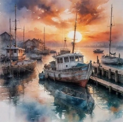 Diamond painting Ship in Harbor 30 × 40 cm