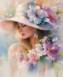 Diamantmaling kvinde med blomster 30 × 40 cm