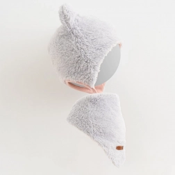 Cappellino invernale per neonati con scaldacollo NEW BABY Teddy Bear, grigio‑rosa