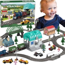 WOOPIE elektrische XXL-Eisenbahnanlage mit Bahnhof und Städtchen, 108 Teile