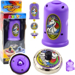 Ensemble avec toupie à lancer Licorne violette