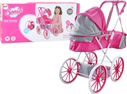 Metal doll stroller with bag and large wheels – pink
