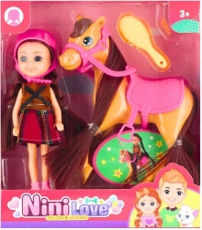 Punčka jezdeka na konju 15 cm z dodatki