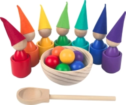 Rainbow Peg Dolls with Balls – Montessori Wooden Toy, 7 Colors