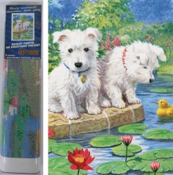 Diamond Painting Puppies with Water Lilies 30 × 40 cm